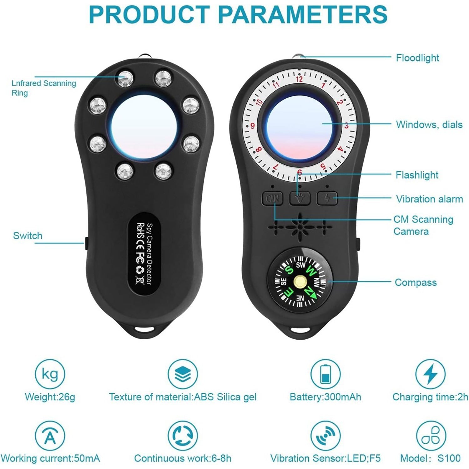 Linkit Security - Détecteur de Caméra Cachée avec Une Distance de Balayage de 10 Mètres, Noir - Simple Boutique