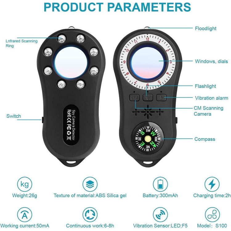 Linkit Security - Détecteur de Caméra Cachée avec Une Distance de Balayage de 10 Mètres, Noir - Simple Boutique