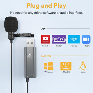 Maono - Microphone Cravate USB Omnidirectionel avec Prise Audio pour Casque, Noir - Simple Boutique