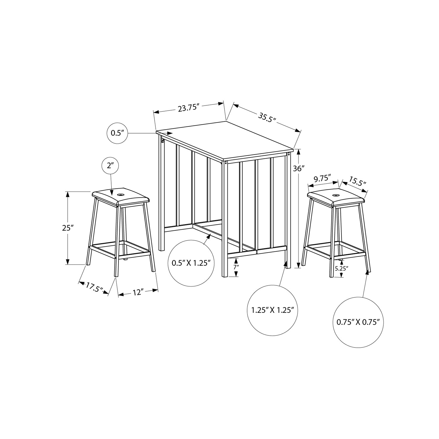 Monarch Specialties I 1147 - Ens Salle A Manger, Ensemble De 3 Pièces, Hauteur Du Comptoir, 36" Rectangulaire, Petit, Cuisine, Stratifié Blanc, Métal Blanc, Contemporain, Moderne - Simple Boutique