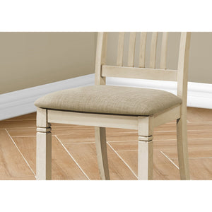 Monarch Specialties I 1265 - Chaise, Hauteur De 38", Ensemble De 2, Coté, Rembourré, Cuisine, Salle À Manger, Blanc Antique, Aspect Linge Beige, Transitionnel - Simple Boutique