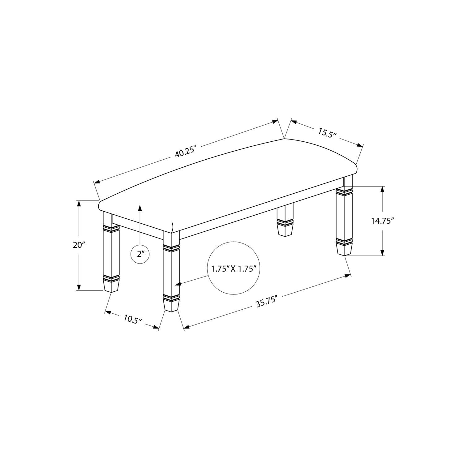 Monarch Specialties I 1266 - Banc, 41" Rectangulaire, Cuisine, Salle À Manger, Entrée, Chambre À Coucher, Rembourré, Bois, Bois Massif Blanc Antique, Tissu Beige Aspect Lin, Transitionnel - Simple Boutique