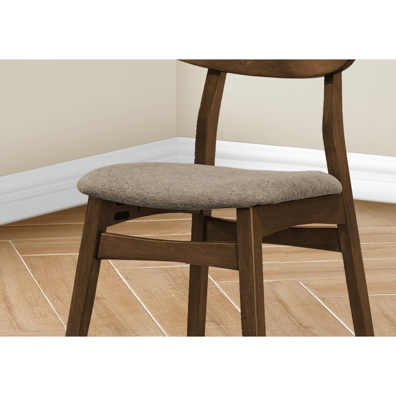 Monarch Specialties I 1365 - Chaise, 32" Hauteur, Ensemble De 2, Coté, Rembourré, Cuisine, Salle À Manger, Noyer Foncé, Tissu Beige, Moderne - Simple Boutique