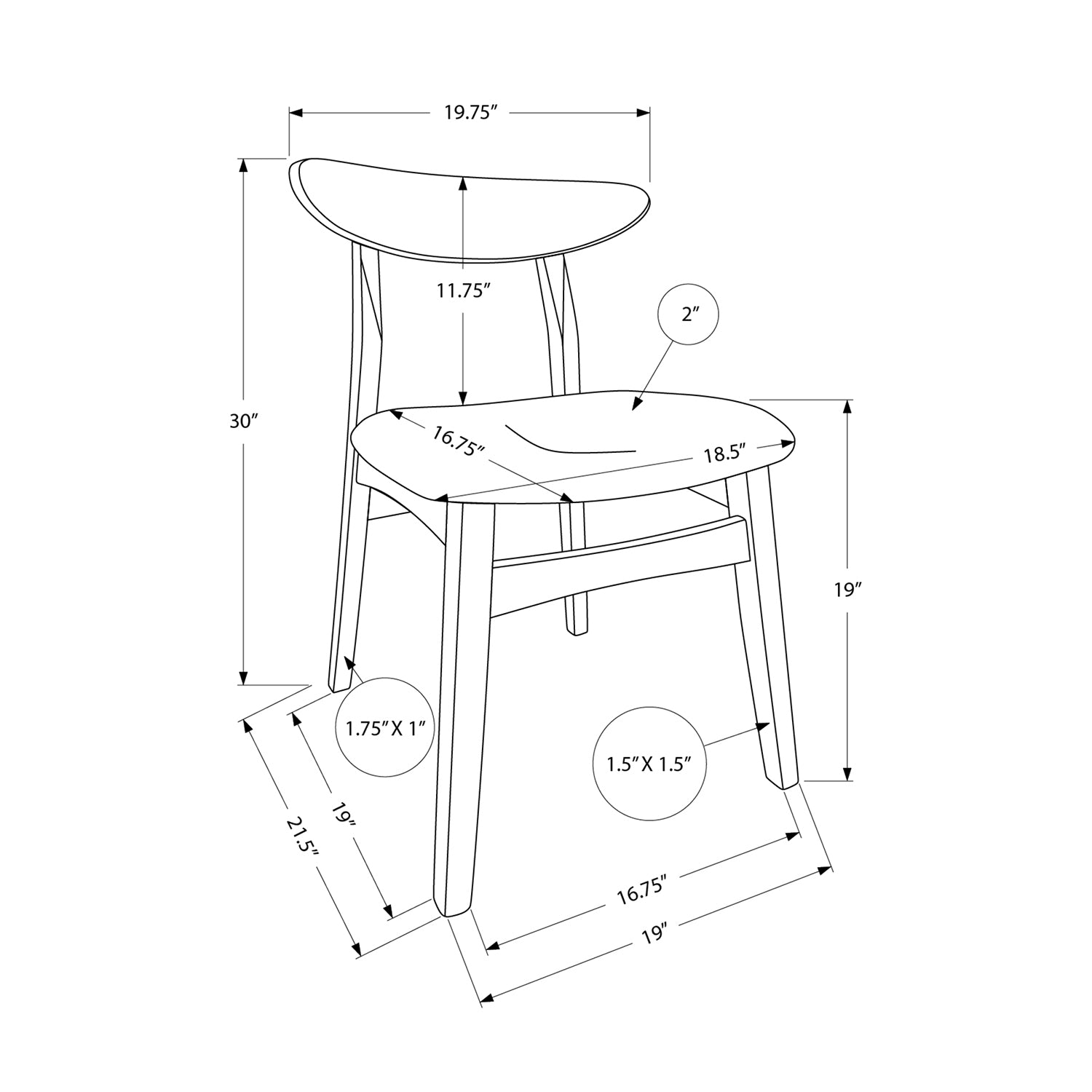 Monarch Specialties I 1365 - Chaise, 32" Hauteur, Ensemble De 2, Coté, Rembourré, Cuisine, Salle À Manger, Noyer Foncé, Tissu Beige, Moderne - Simple Boutique