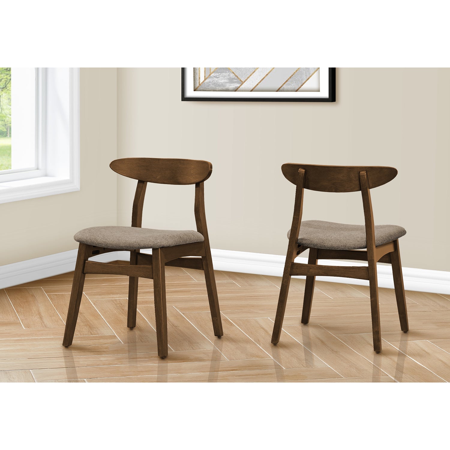 Monarch Specialties I 1365 - Chaise, 32" Hauteur, Ensemble De 2, Coté, Rembourré, Cuisine, Salle À Manger, Noyer Foncé, Tissu Beige, Moderne - Simple Boutique