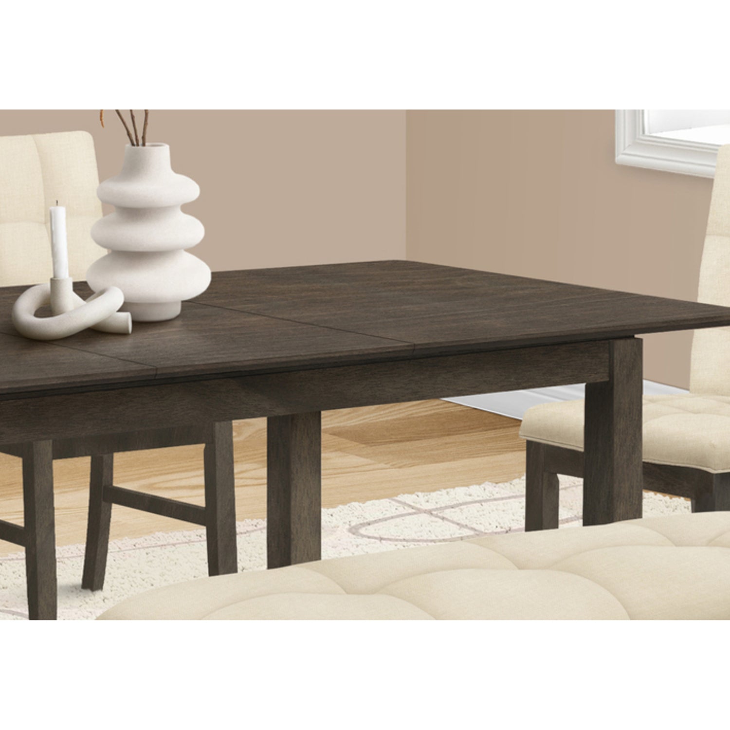 Monarch Specialties I 1375 - Table A Manger Rectangulaire De 72 Po., Panneau D'extension 18", Salle À Manger, Cuisine, Top En Placage, Pieds En Bois Massif, Érable Gris Vernis, Jambes En Bois, Transitionnel - Simple Boutique