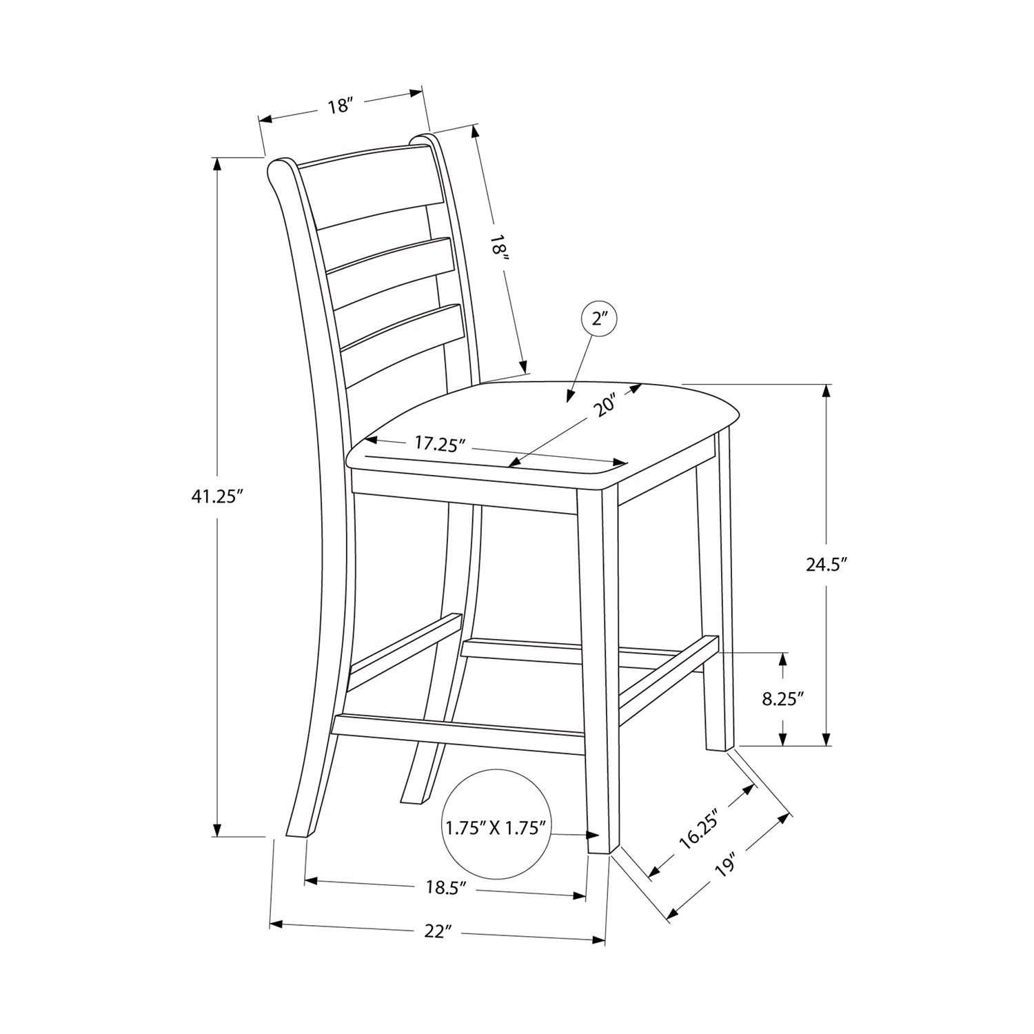 Monarch Specialties I 1382 - Chaise, 44" Hauteur, Hauteur Du Comptoir, Salle À Manger, Cuisine, Ensemble De 2, Rembourré, Coté, Transitionnel - Simple Boutique