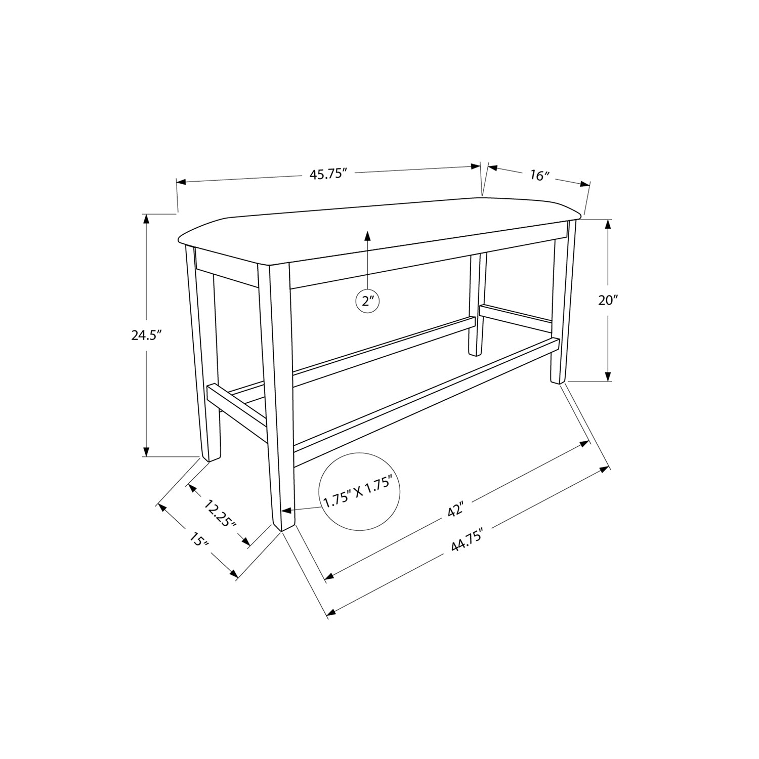 Monarch Specialties I 1383 - Banc, 42" Rectangulaire, Salle À Manger, Cuisine, Rembourré, Bois, Transitionnel - Simple Boutique