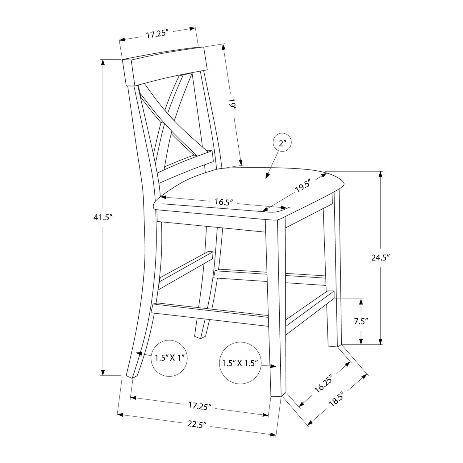 Monarch Specialties I 1388 - Chaise De Salle À Manger, 44" Hauteur, Ensemble De 2, Coté, Rembourré, Hauteur Du Comptoir, Salle À Manger, Cuisine, Noyer Foncé, Aspect Cuir Brun, Transitionnel - Simple Boutique