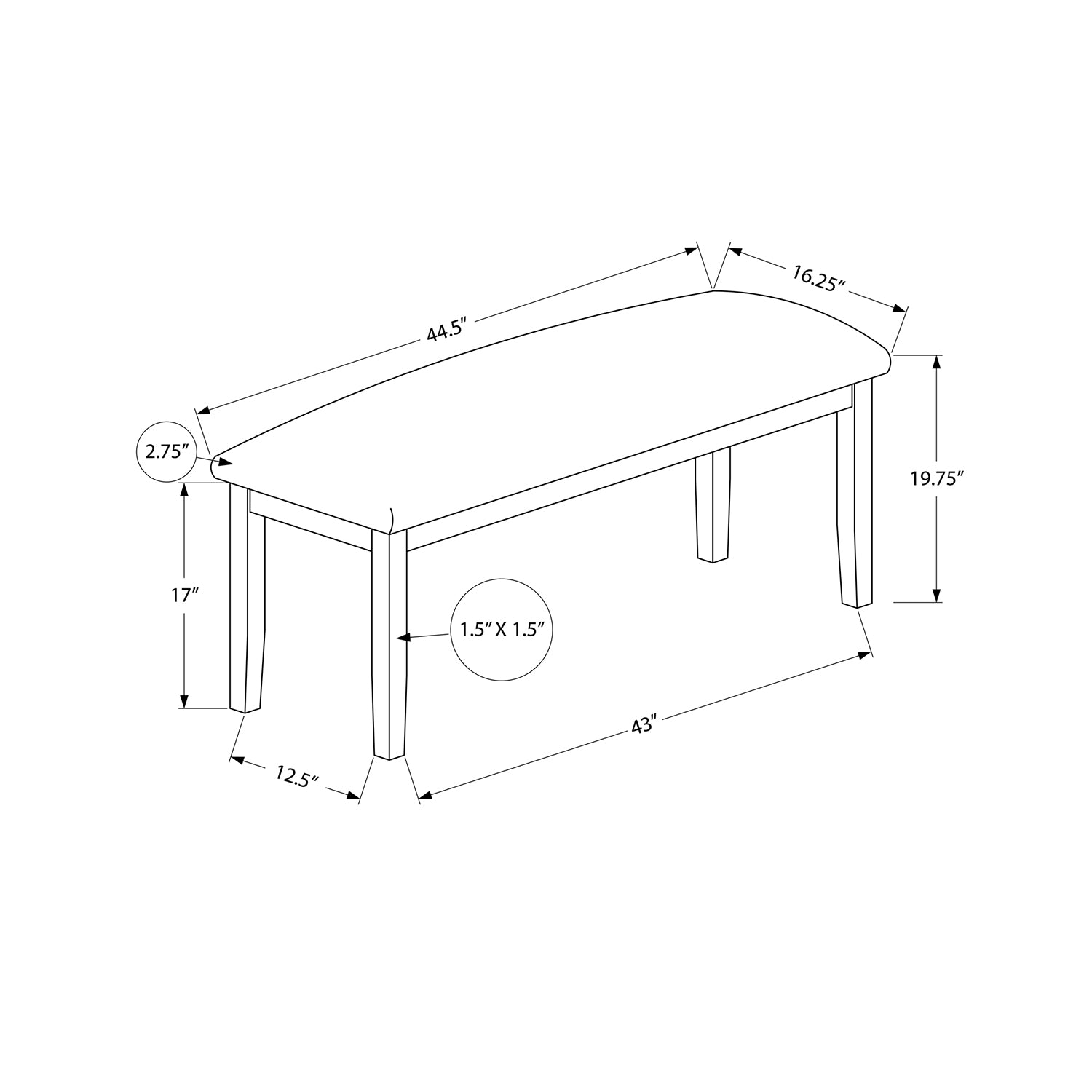 Monarch Specialties I 1397 - Banc, Rectangulaires, Rembourré, Bois, Salle À Manger, Cuisine, Entrée, Bois Solide Marron, , Transitionnel - Simple Boutique