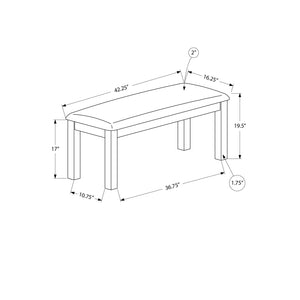 Monarch Specialties I 1433 - Banc, 42" Rectangulaire, Bois, Rembourré, Salle À Manger, Cuisine, Entrée, Gris, Transitionnel - Simple Boutique