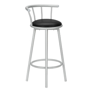 Monarch Specialties I 2399 - Tabouret De Bar, Lot De 2, Pivotant, Hauteur Bar, Métal Gris, Apparence De Cuir Noir, Contemporain, Moderne - Simple Boutique