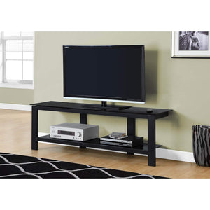 Monarch Specialties I 2500 Meuble Tv, 60 Pouces, Console, Centre De Divertissement Média, Étagères De Rangement, Salon, Chambre À Coucher, Verre Trempé, Métal, Noir, Dégager, Contemporain, Moderne - Liquidation Vente Finale - Simple Boutique