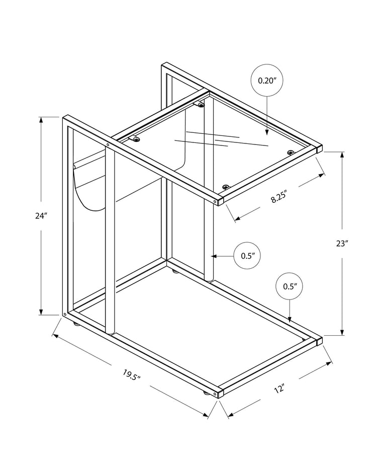 Monarch Specialties I 3067 Table D'appoint, En Forme De C, Bout, Côté, Collation, Stockage Du Magazine, Salon, Chambre À Coucher, Métal, Pu D'aspect Cuir, Verre Trempé, Blanc, Contemporain, Moderne - Simple Boutique