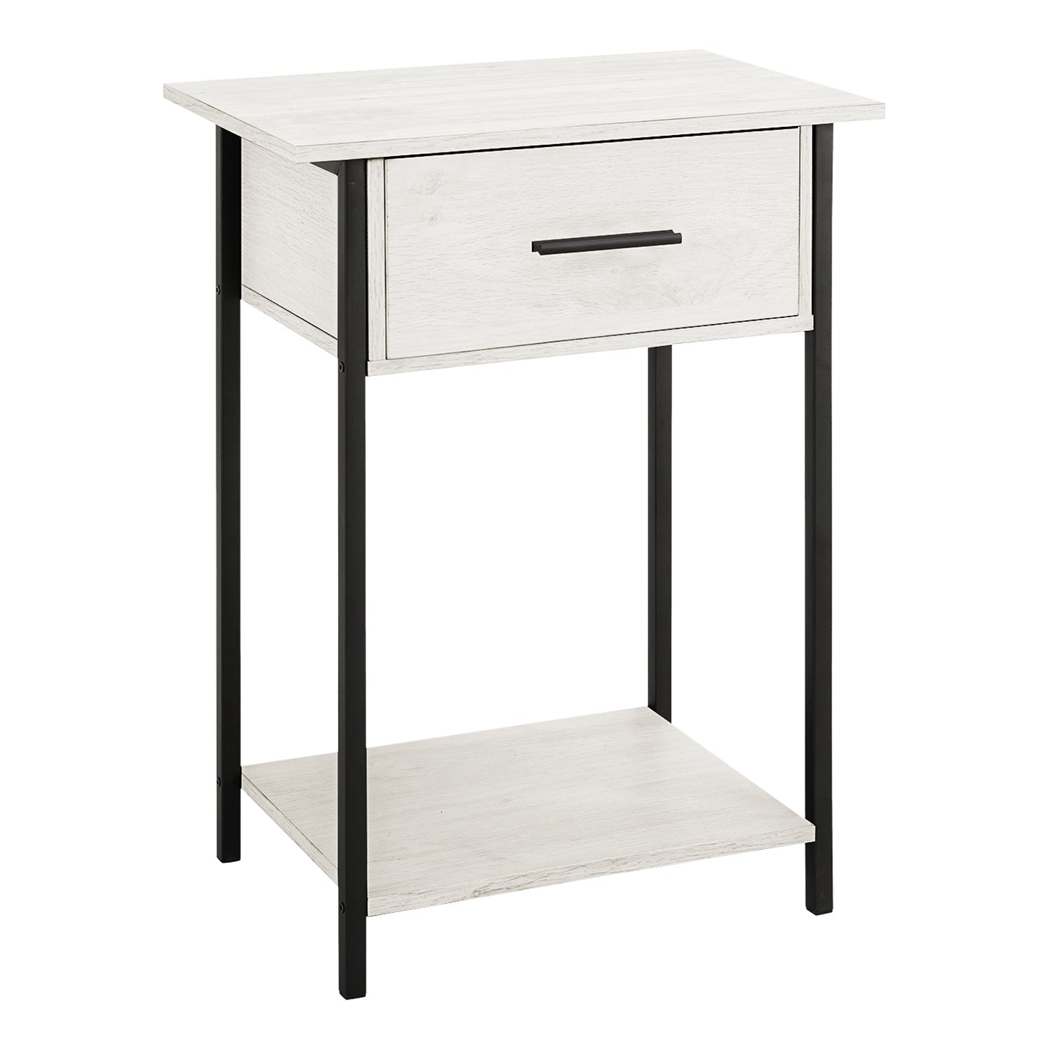 Monarch Specialties I 3817 - Table D'appoint, 2 Niveaux, Bout, Lampe, Salon, Table D'appoint, Tiroir De Rangement, Petit, Stratifié Chêne Lavé, Métal Noir, Contemporain - Simple Boutique
