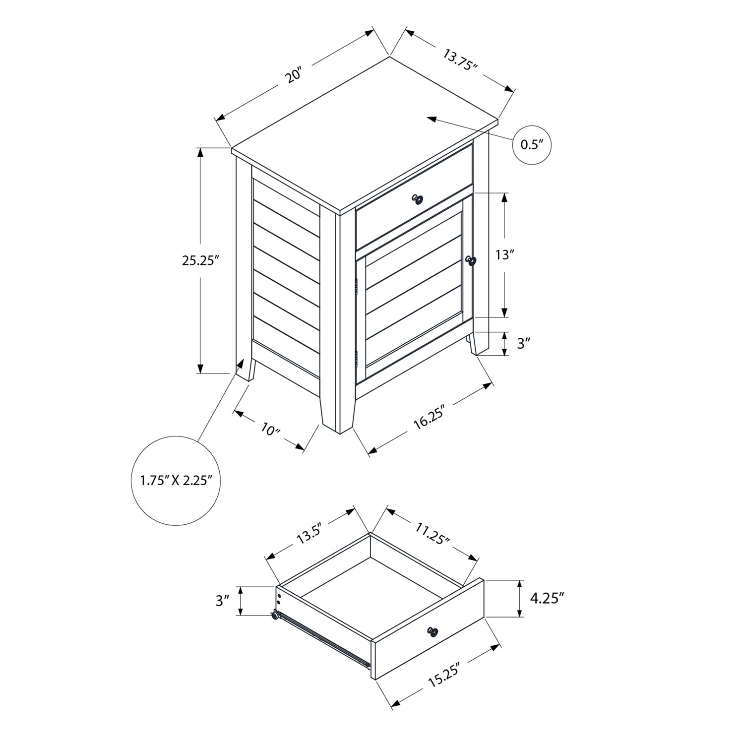 Monarch Specialties I 3951 - Table D'appoint, Table De Nuit, Tiroir De Rangement, Bout, Table D'appoint, Chambre À Coucher, Lampe, Rangement, Placage Noir, Transitionnel - Simple Boutique