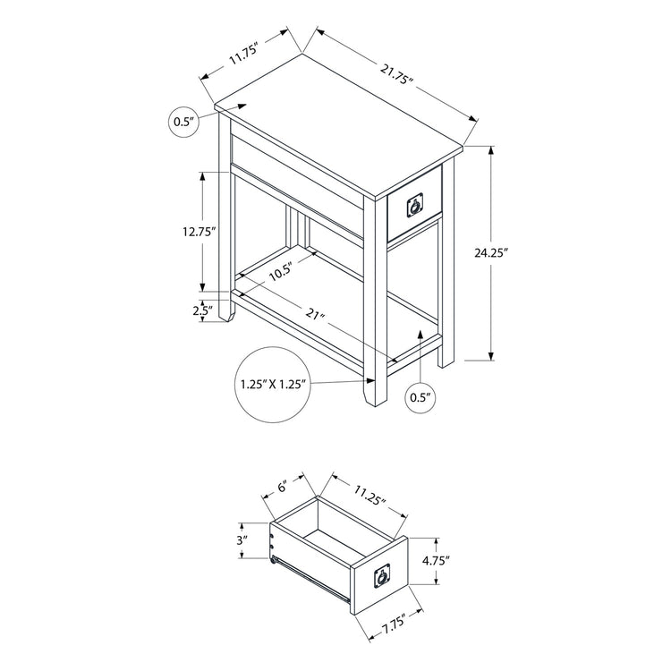 Monarch Specialties I 3953 - Table D'appoint, Bout, Table D'appoint, Table De Nuit, Chambre À Coucher, Étroit, Tiroir De Rangement, Placage Brun, Transitionnel - Simple Boutique