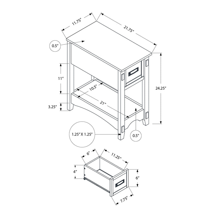 Monarch Specialties I 3955 - Table D'appoint, Bout, Table D'appoint, Table De Nuit, 2 Niveaux, Étroit, Tiroir De Rangement, Placage Brun, Transitionnel - Simple Boutique