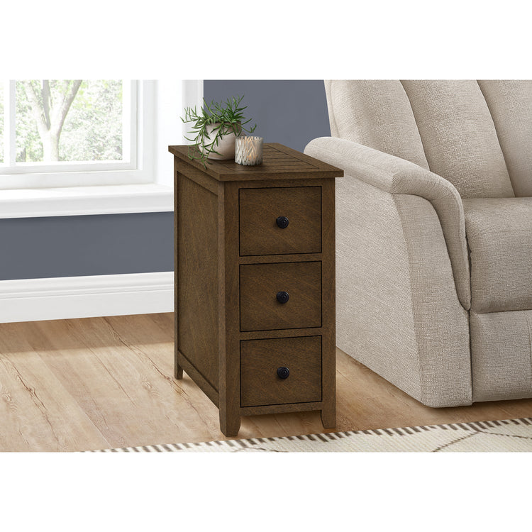 Monarch Specialties I 3959 - Table D'appoint, Bout, Table D'appoint, Table De Nuit, Étroit, Chambre À Coucher, Tiroir De Rangement, Lampe, Placage Brun, Transitionnel - Simple Boutique