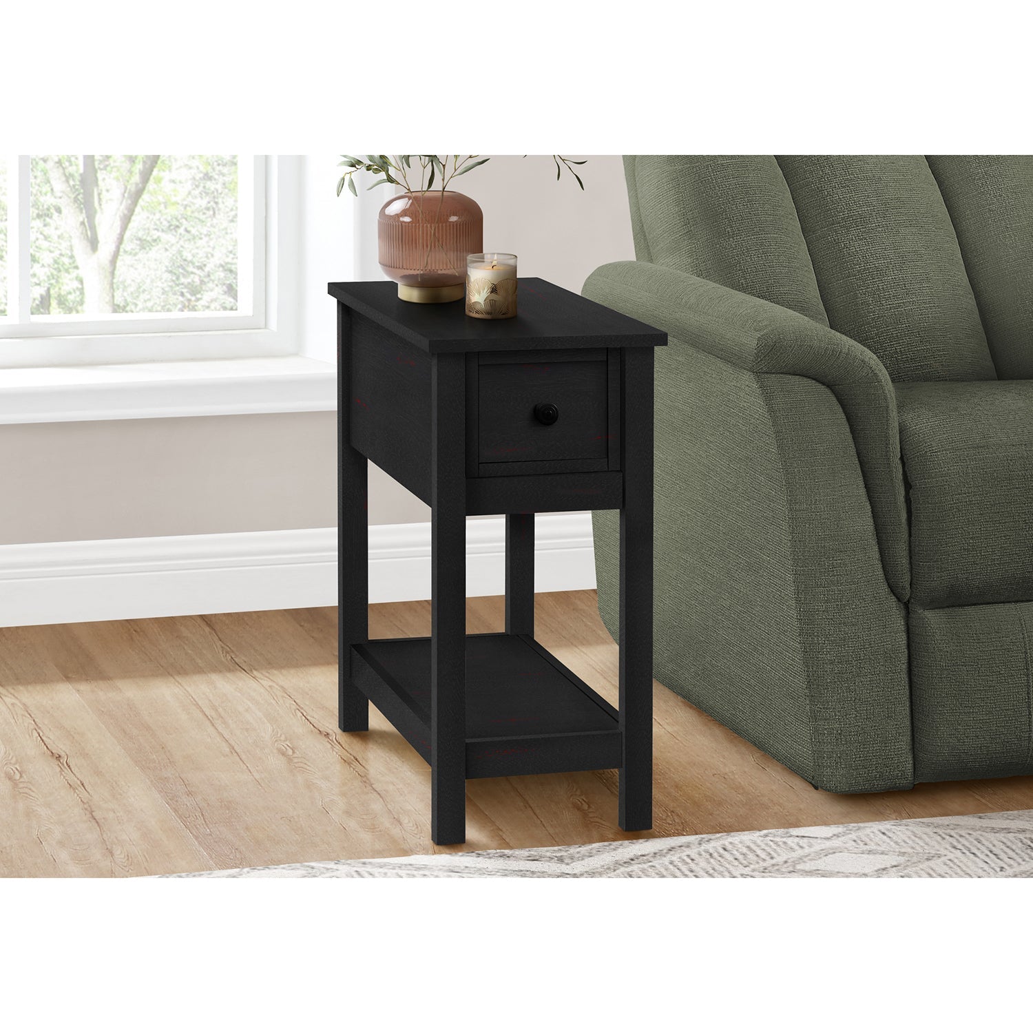 Monarch Specialties I 3961 - Table D'appoint, 2 Niveaux, Bout, Lampe, Table De Nuit, Table D'appoint, Étroit, Petit, Tiroir De Rangement, Chambre À Coucher, Placage Noir, Transitionnel - Simple Boutique