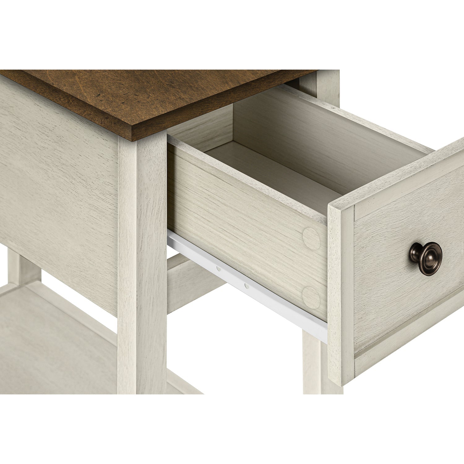 Monarch Specialties I 3962 - Table D'appoint, Bout, Table D'appoint, 2 Niveaux, Étroit, Chambre À Coucher, Lampe, Tiroir De Rangement, Placage Blanc Antique, Placage Brun, Transitionnel - Simple Boutique