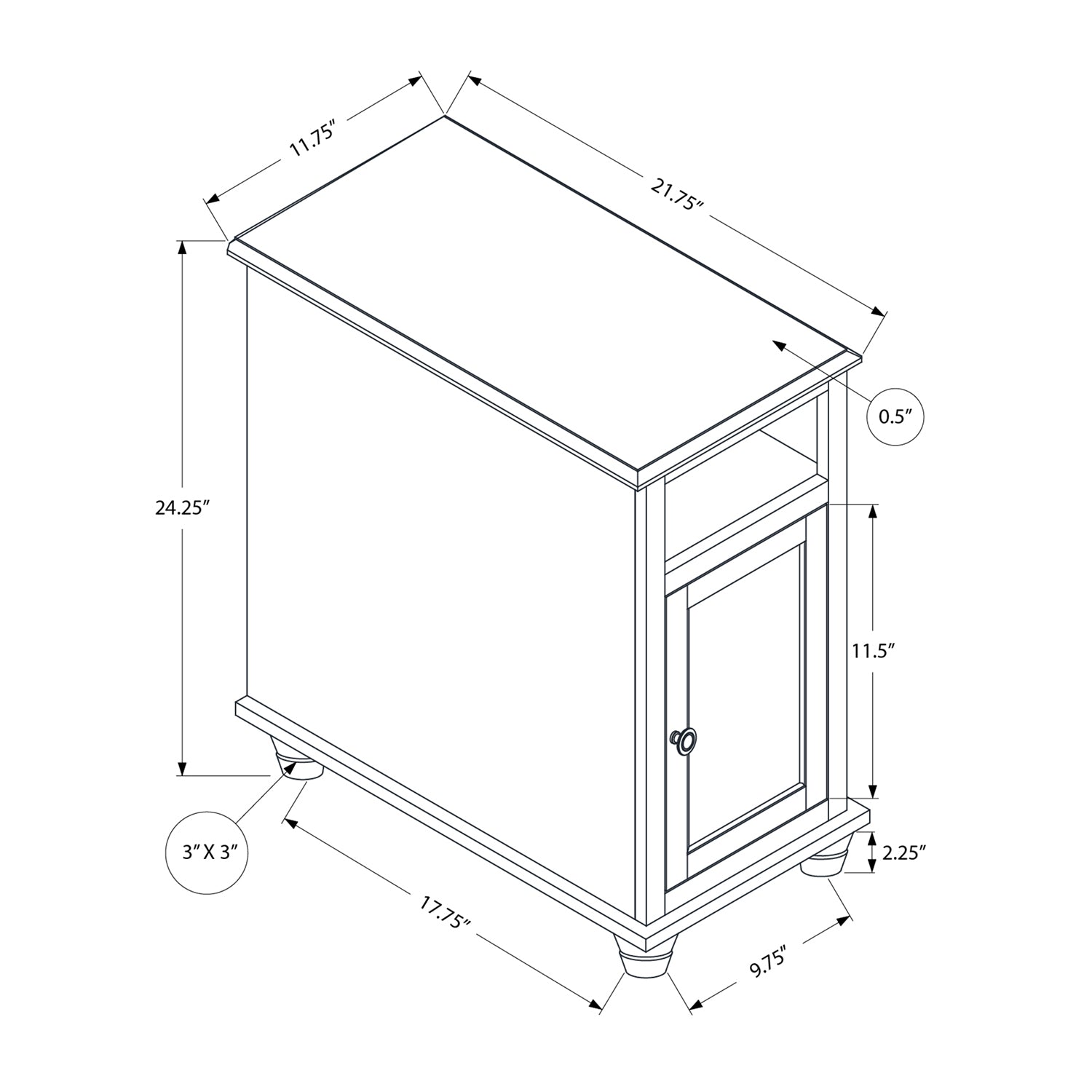 Monarch Specialties I 3965 - Table D'appoint, Bout, Table D'appoint, Chambre À Coucher, Table De Nuit, Étroit, Lampe, Rangement, Placage Blanc Antique, Placage Brun, Traditionnel - Simple Boutique