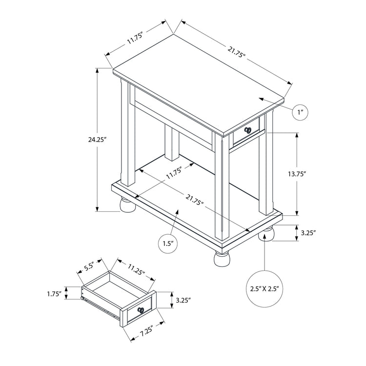 Monarch Specialties I 3967 - Table D'appoint, Bout, Table D'appoint, Étroit, Table De Nuit, Chambre À Coucher, Lampe, Tiroir De Rangement, Placage Brun, Traditionnel - Simple Boutique