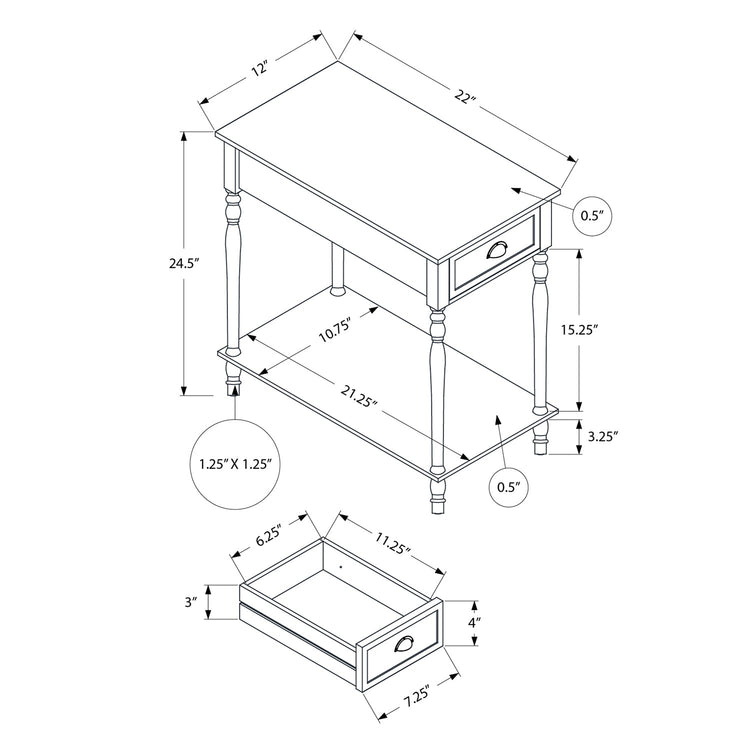 Monarch Specialties I 3969 - Table D'appoint, 2 Niveaux, Table D'appoint, Bout, Étroit, Table De Nuit, Chambre À Coucher, Lampe, Tiroir De Rangement, Placage Brun, Traditionnel - Simple Boutique
