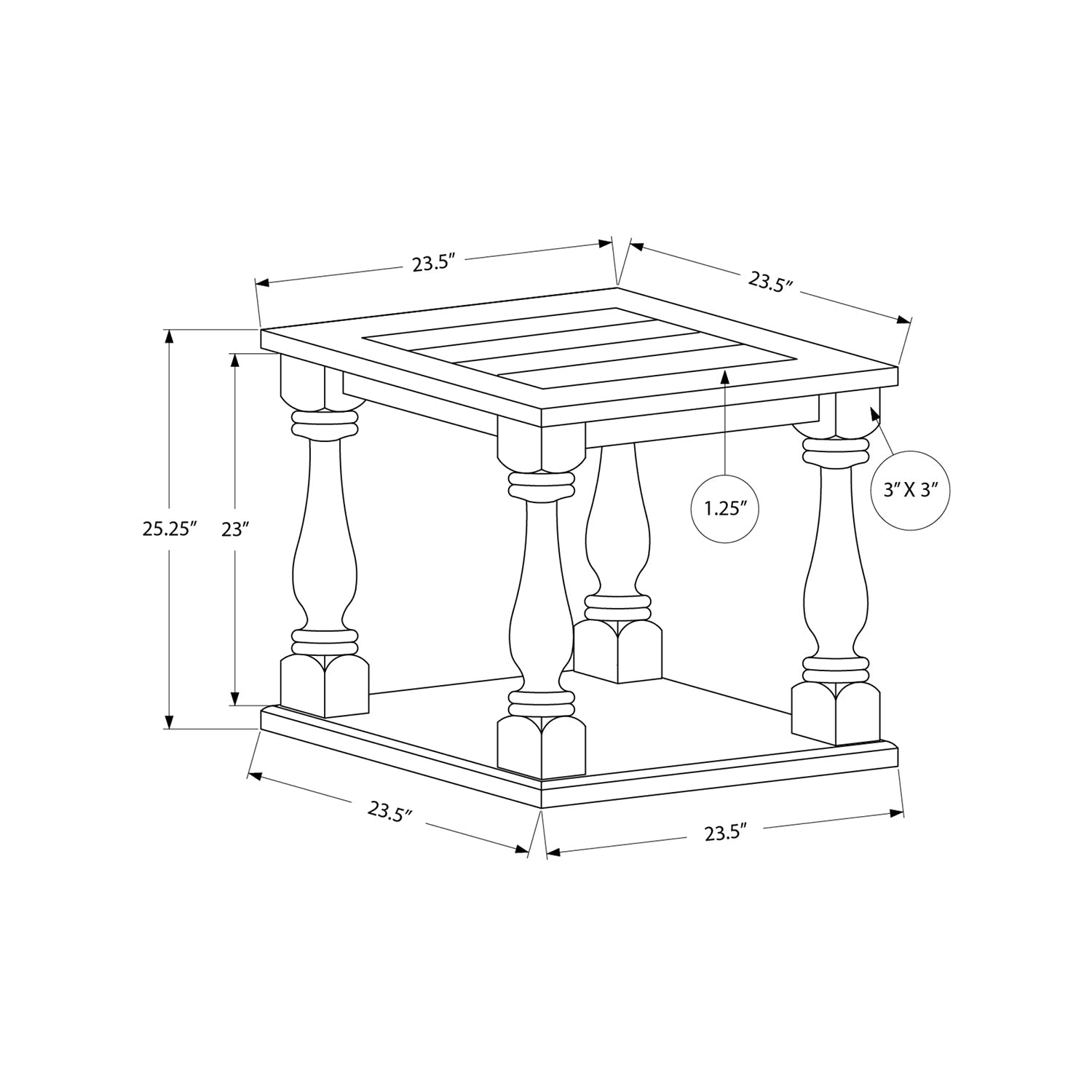 Monarch Specialties I 3970 - Table D'appoint, 2 Niveaux, Bout, Table D'appoint, Carré, Table De Nuit, Chambre À Coucher, Lampe, Placage Brun, Traditionnel - Simple Boutique