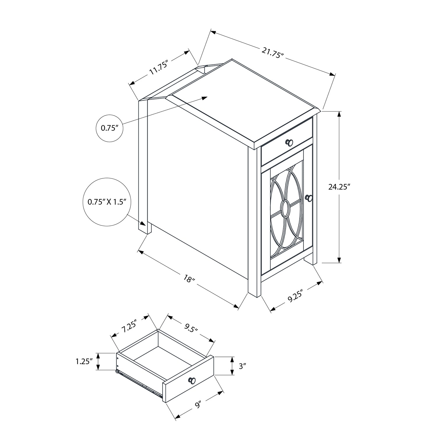Monarch Specialties I 3972 - Table D'appoint, Table D'appoint, Bout, Étroit, Table De Nuit, Chambre À Coucher, Tiroir De Rangement, Lampe, Placage Brun, Traditionnel - Simple Boutique