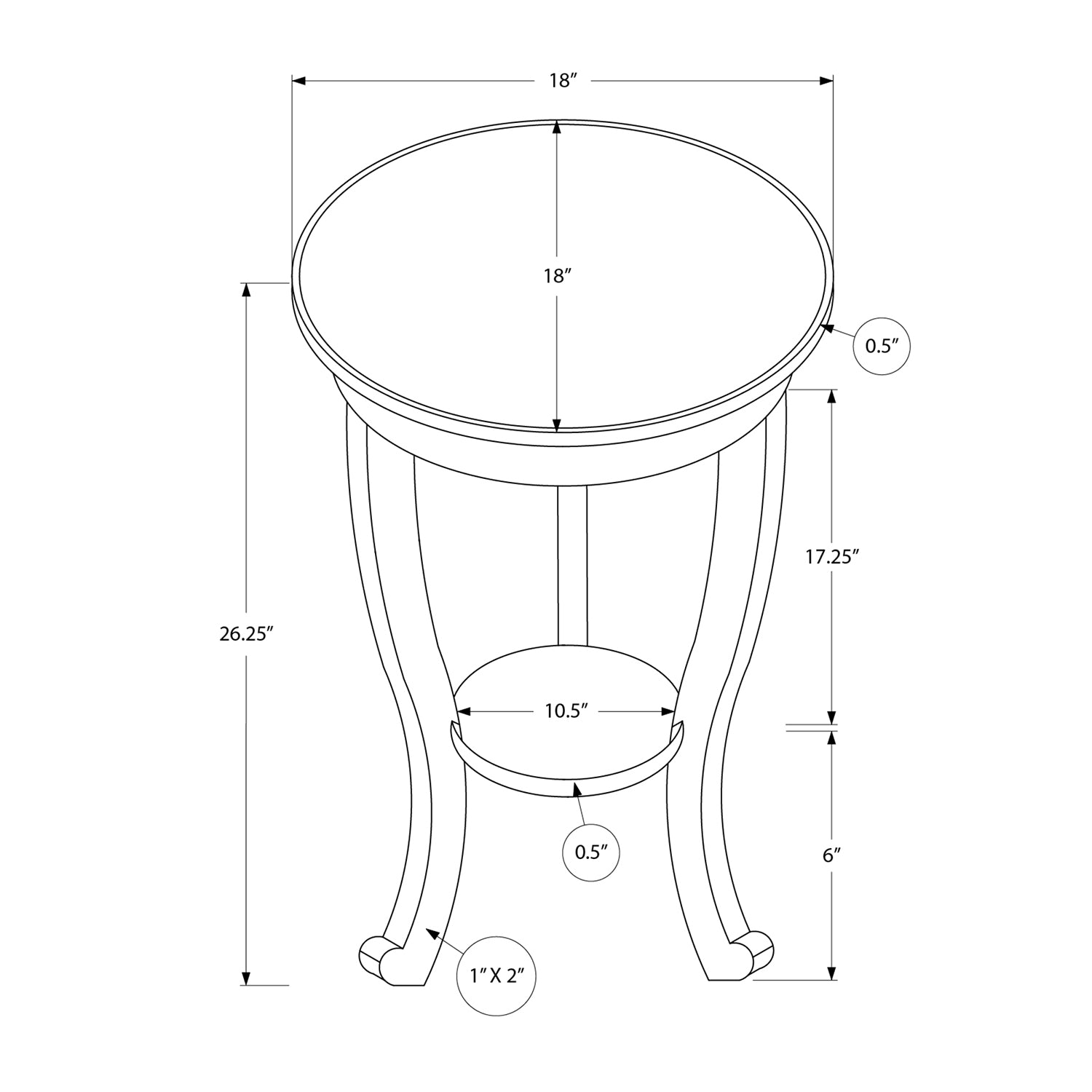 Monarch Specialties I 3974 - Table D'appoint, 2 Niveaux, Chambre À Coucher, Bout, Lampe, Table De Nuit, Rond, Table D'appoint, Placage Brun, Traditionnel - Simple Boutique