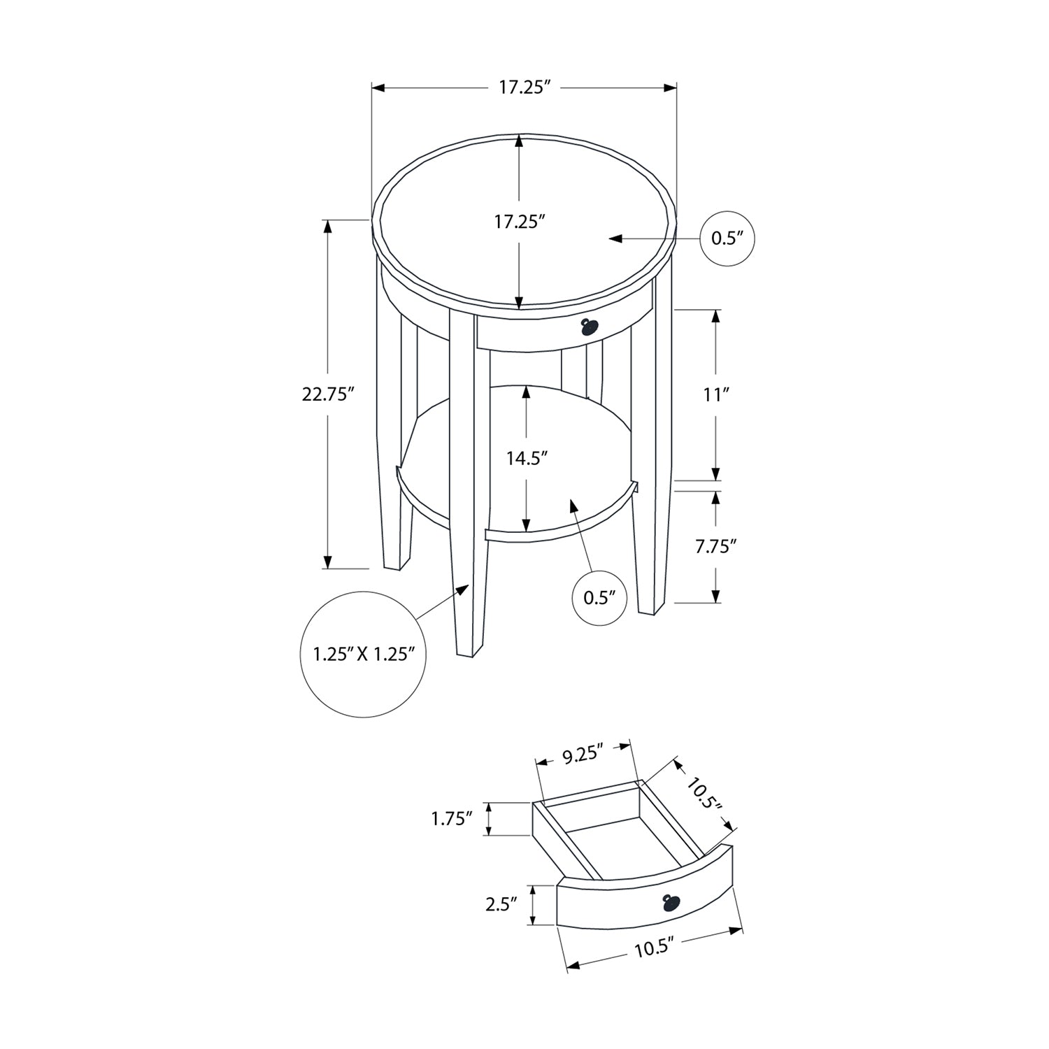 Monarch Specialties I 3975 - Table D'appoint, 2 Niveaux, Bout, Table D'appoint, Rond, Table De Nuit, Chambre À Coucher, Lampe, Placage Brun, Transitionnel - Simple Boutique