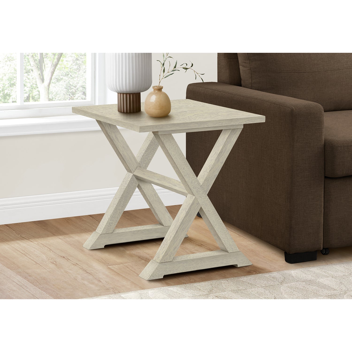 Monarch Specialties I 3989 - Table D'appoint, Bout, Table D'appoint, Carré, Table De Nuit, Chambre À Coucher, Lampe, Placage Blanc Antique, Transitionnel - Simple Boutique