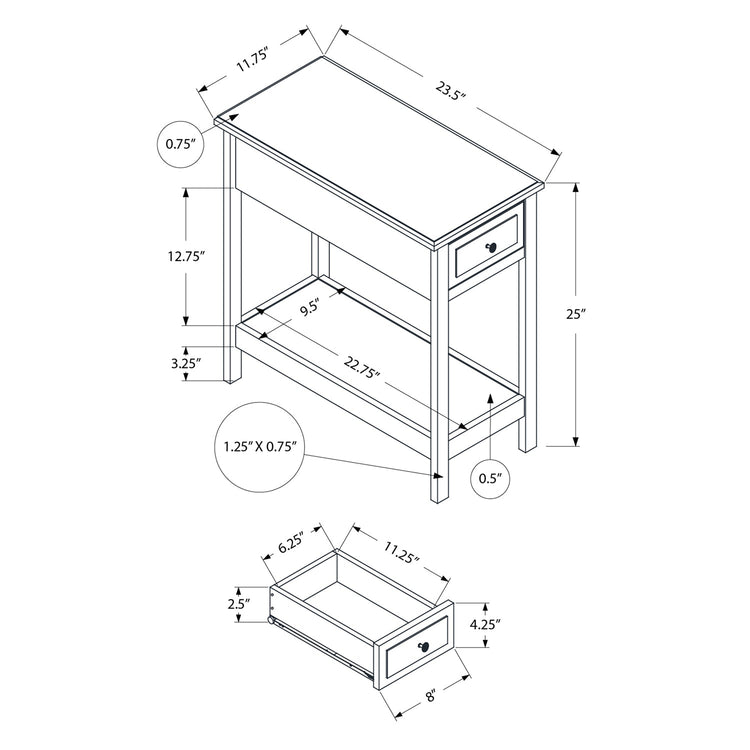 Monarch Specialties I 3990 - Table D'appoint, 2 Niveaux, Bout, Table D'appoint, Étroit, Table De Nuit, Chambre À Coucher, Tiroir De Rangement, Lampe, Placage Brun, Transitionnel - Simple Boutique