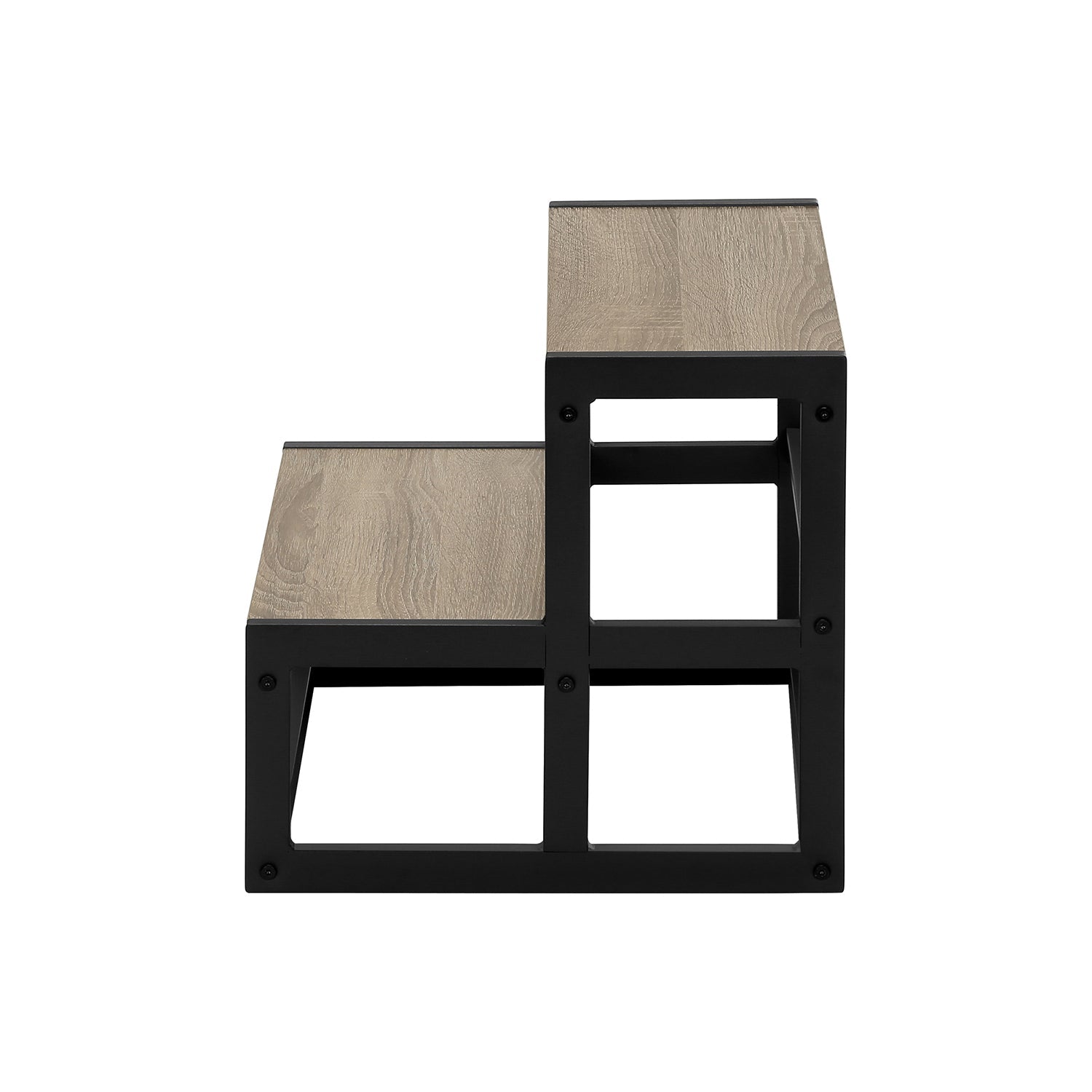 Monarch Specialties I 4000 - Escabeau, Tabouret À Une Marche, Chambre À Coucher, Cuisine, Métal Noir, Stratifié Taupe Foncé, Contemporain - Simple Boutique