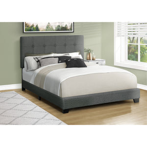 Monarch Specialties I 5803Q - Lit, Chambre À Coucher, Cadre Seulement, Grand, Rembourré, Boucle Gris Foncé, Transitionnel - Simple Boutique