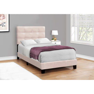 Monarch Specialties I 5916T - Lit, Taille Simple, Rembourré, Chambre À Coucher, Cadre Seulement, Jeune, Adolescent, Juvénile, Velours Rose, Transitionnel - Simple Boutique