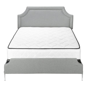 Monarch Specialties I 6035Q - Lit, Grand, Chambre À Coucher, Cadre, Rembourré, Apparence De Lin Gris, Pieds En Métal Chrome, Transitionnel - Simple Boutique