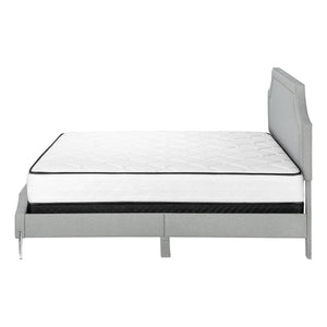 Monarch Specialties I 6035Q - Lit, Grand, Chambre À Coucher, Cadre, Rembourré, Apparence De Lin Gris, Pieds En Métal Chrome, Transitionnel - Simple Boutique