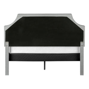 Monarch Specialties I 6035Q - Lit, Grand, Chambre À Coucher, Cadre, Rembourré, Apparence De Lin Gris, Pieds En Métal Chrome, Transitionnel - Simple Boutique