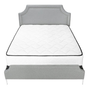Monarch Specialties I 6035Q - Lit, Grand, Chambre À Coucher, Cadre, Rembourré, Apparence De Lin Gris, Pieds En Métal Chrome, Transitionnel - Simple Boutique