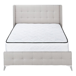Monarch Specialties I 6041Q - Lit, Grand, Chambre À Coucher, Cadre, Rembourré, Regard Lin Lin Beige, Pieds En Métal Chrome, Transitionnel - Simple Boutique
