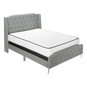 Monarch Specialties I 6045Q - Lit, Grand, Chambre À Coucher, Cadre, Rembourré, Apparence De Lin Gris, Pieds En Métal Chrome, Transitionnel - Simple Boutique