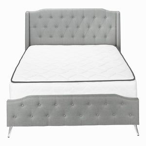 Monarch Specialties I 6045Q - Lit, Grand, Chambre À Coucher, Cadre, Rembourré, Apparence De Lin Gris, Pieds En Métal Chrome, Transitionnel - Simple Boutique