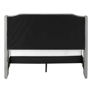 Monarch Specialties I 6045Q - Lit, Grand, Chambre À Coucher, Cadre, Rembourré, Apparence De Lin Gris, Pieds En Métal Chrome, Transitionnel - Simple Boutique