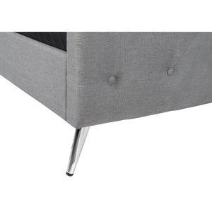 Monarch Specialties I 6045Q - Lit, Grand, Chambre À Coucher, Cadre, Rembourré, Apparence De Lin Gris, Pieds En Métal Chrome, Transitionnel - Simple Boutique