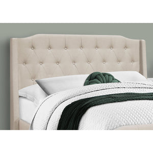 Monarch Specialties I 6046Q - Lit, Grand, Chambre À Coucher, Cadre, Rembourré, Regard Lin, Lin Beige, Pieds En Métal Chrome, Transitionnel - Simple Boutique