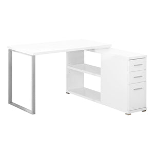 Monarch Specialties I 7133 Bureau, Bureau À Domicile, Coin, Configuration Gauche, Droite, Tiroirs De Rangement, Forme De L, Travail, Ordinateur Portable, Métal, Stratifié, Blanc, Gris, Contemporain, Moderne - Simple Boutique