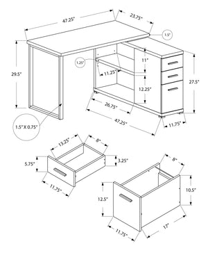 Monarch Specialties I 7135 Bureau, Bureau À Domicile, Coin, Configuration Gauche, Droite, Tiroirs De Rangement, Forme De L, Travail, Ordinateur Portable, Métal, Stratifié, Gris, Contemporain, Moderne - Simple Boutique
