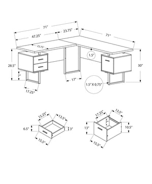 Monarch Specialties I 7306 Bureau, Bureau À Domicile, Coin, Configuration Gauche, Droite, Tiroirs De Rangement, 70"l, Forme De L, Travail, Ordinateur Portable, Métal, Stratifié, Gris, Contemporain, Moderne - Simple Boutique